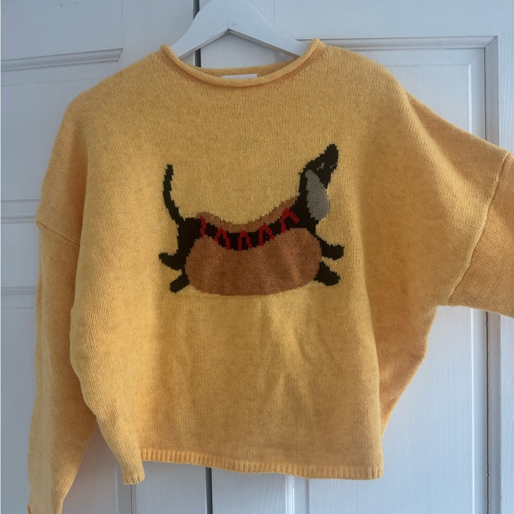 “Hot dog” Yellow Dog Graphic Roll Neck Sweater